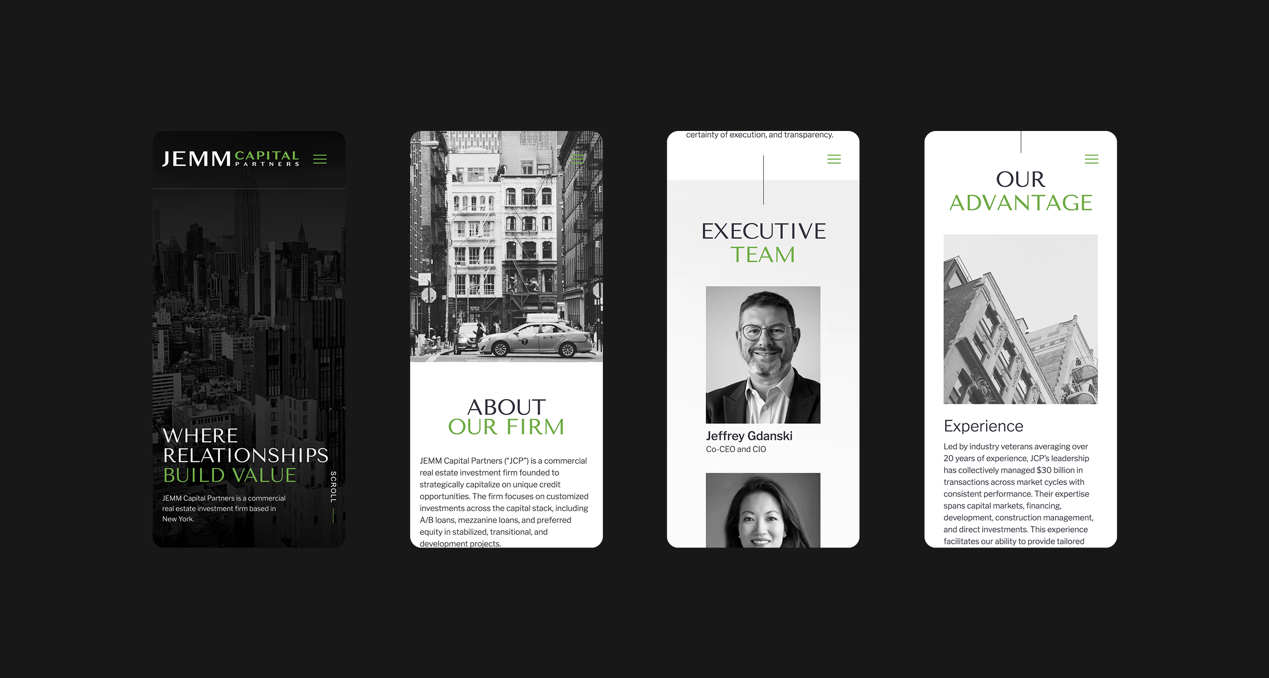 Mobile website designs for JEMM Capital Partners