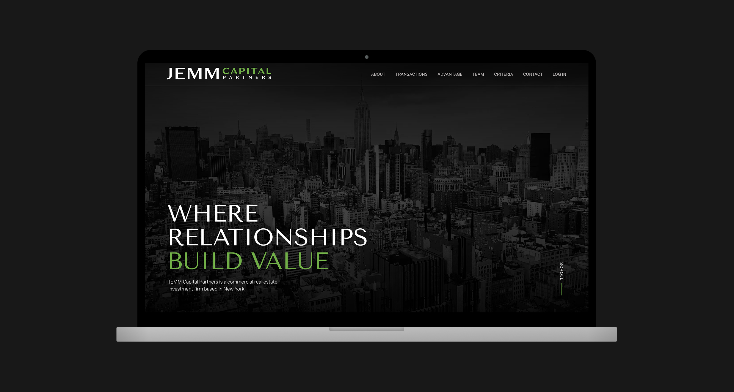 A desktop computer displaying the JEMM Capital Partners website design